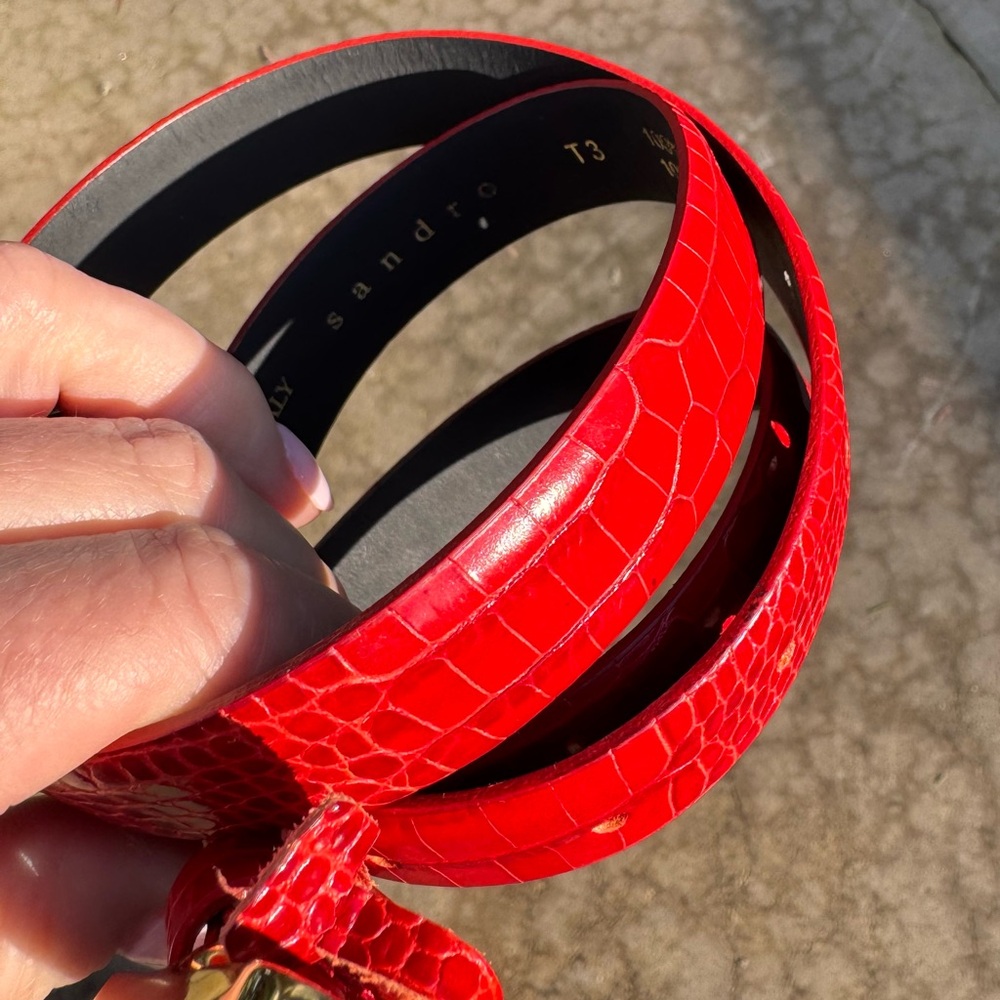 Sandro 100% Calf Skin Belt, Red, Made in Italy, Size T3 (large) - Picture 7 of 14